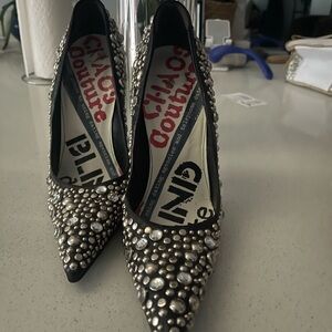 Versace Black Crystal-Studded Pointed Toe Pumps